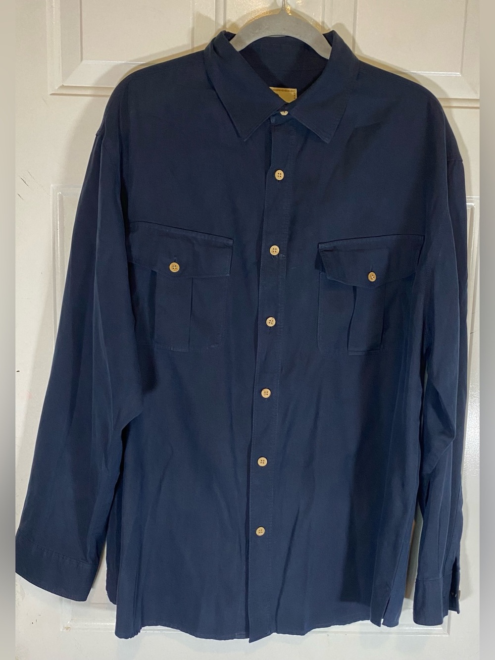 Jamaica Jaxx Men’s Casual Button Up Shirt Navy Blue Silk Cotton Blend Size Large
